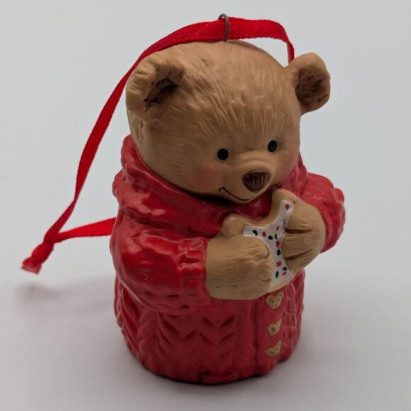 Hallmark Keepsake Snuggly Sugar Bear Bell 2001, Porcelain Christmas Ornament - Picture 1 of 12